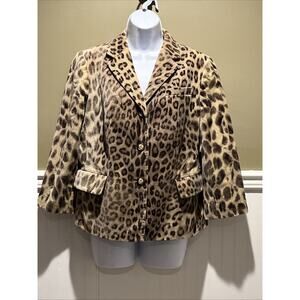 Talbots Women 12 Brown Animal Velveteen Cotton Classic Mob Wife Blazer Jacket